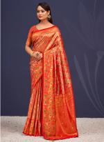 Banarasi Silk Orange Traditional Wear Weaving Saree